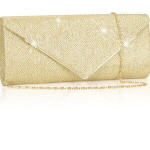 Women's Gold  Clutch Purses Sparkling Envelope Evening Bag Detachable Chain
